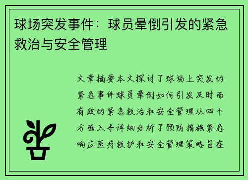 球场突发事件：球员晕倒引发的紧急救治与安全管理